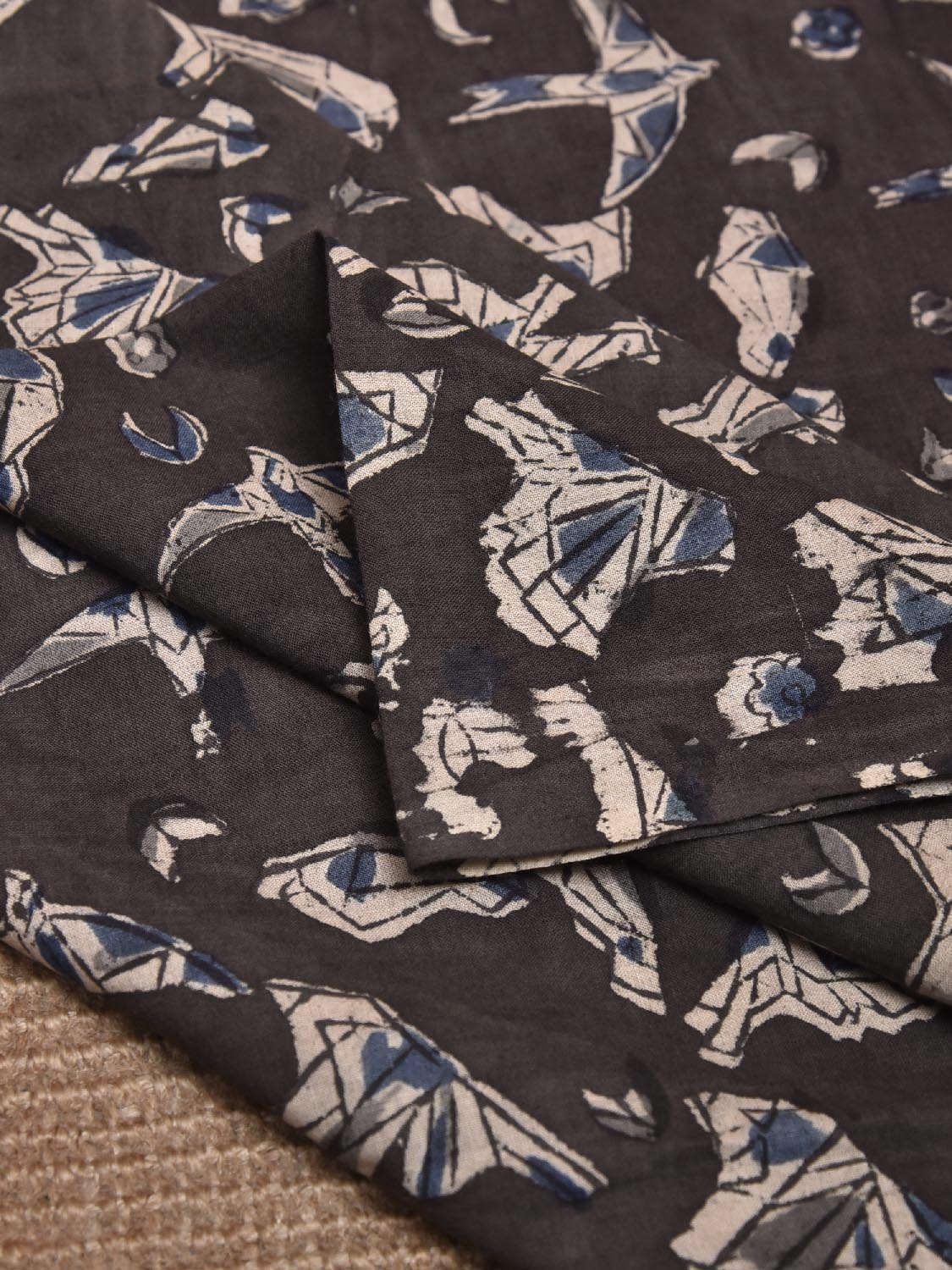 Black and Cream Kalamkari Block Print Cotton Blouse with Birds Design 1.2mt Length 35 Inches Width BL0050