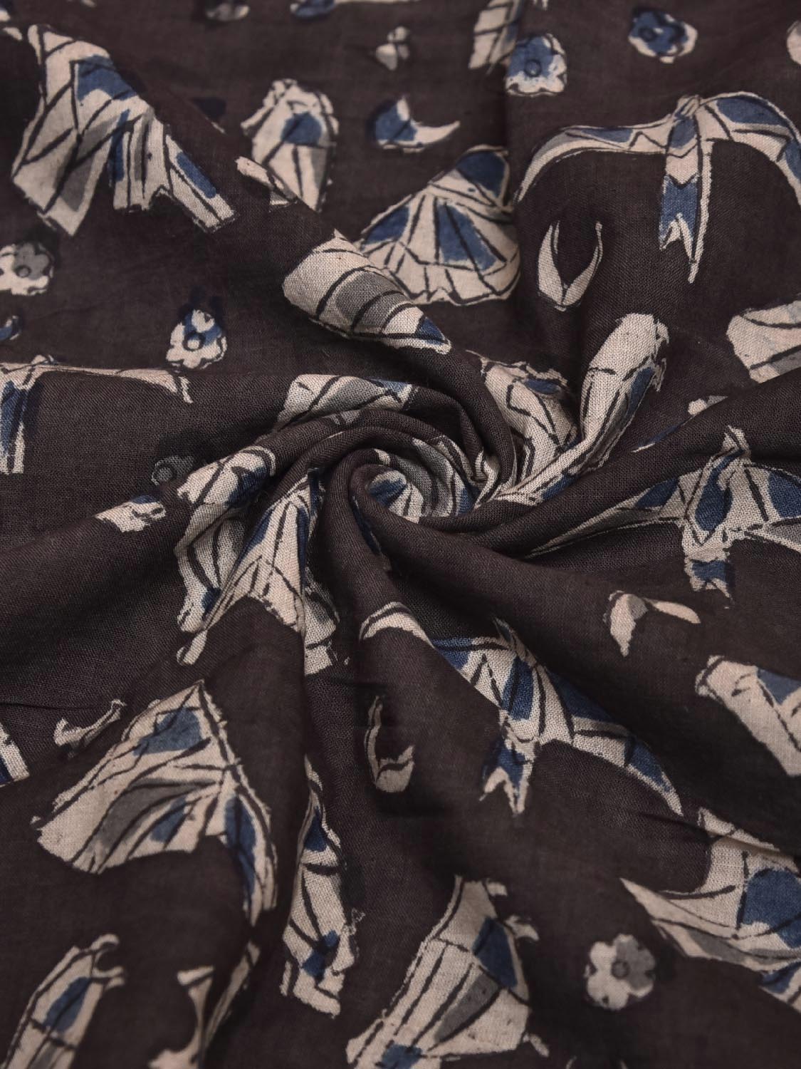 Black and Cream Kalamkari Block Print Cotton Blouse with Birds Design 1.2mt Length 35 Inches Width BL0050