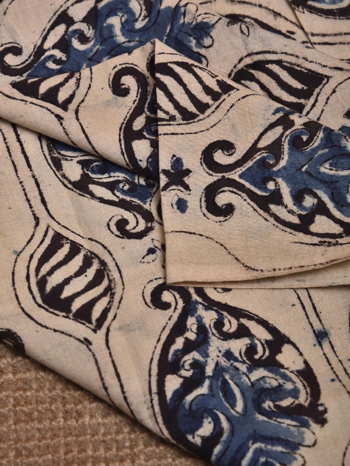 Cream and Blue Kalamkari Block Print Cotton Blouse with Grill and Buta Design 1.2mt Length 35 Inches Width BL0052