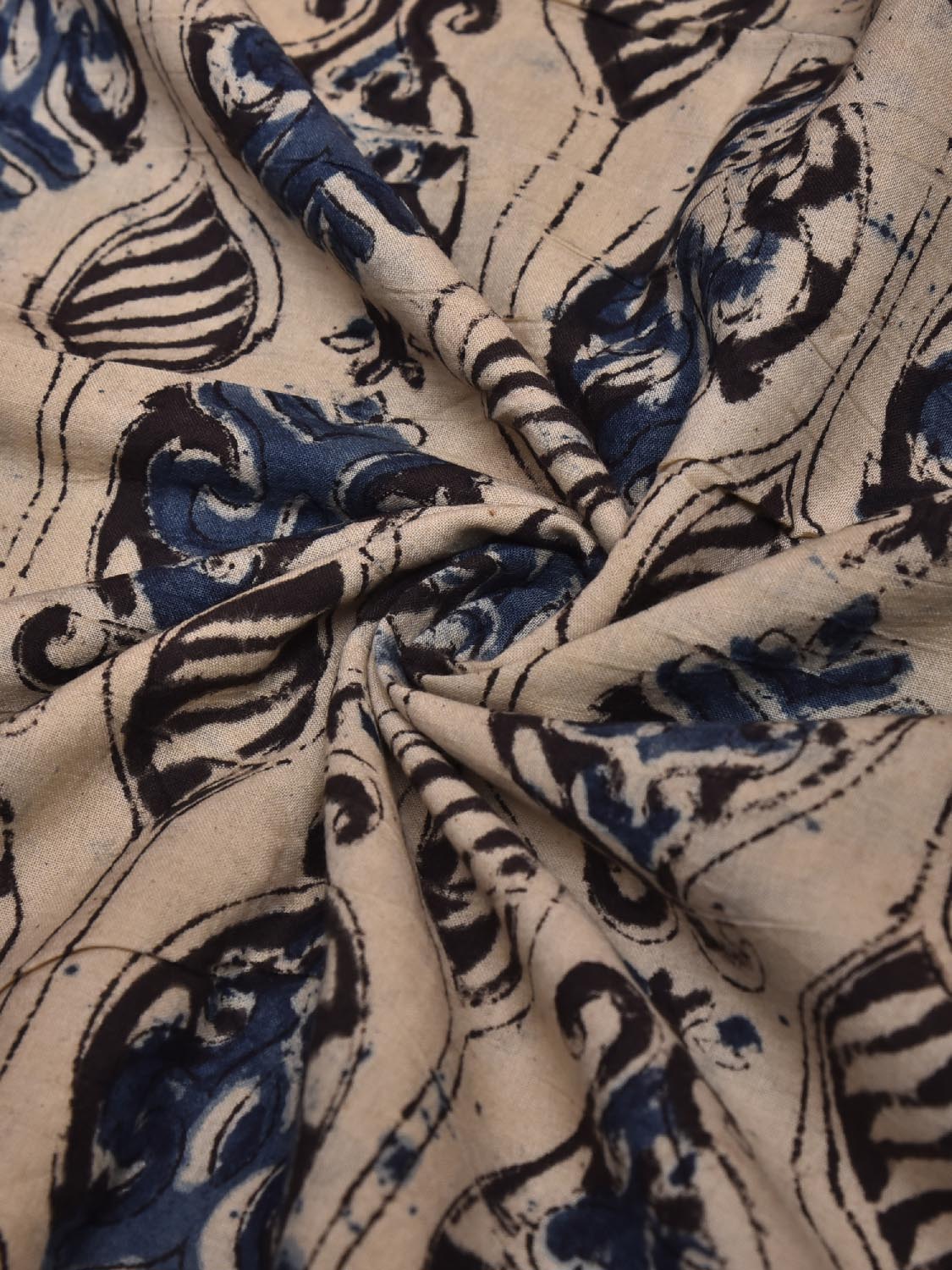 Cream and Blue Kalamkari Block Print Cotton Blouse with Grill and Buta Design 1.2mt Length 35 Inches Width BL0052