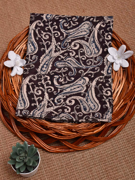 Black and Grey Kalamkari Block Print Cotton Blouse with Pasley Design 1.2mt Length 35 Inches Width BL0053