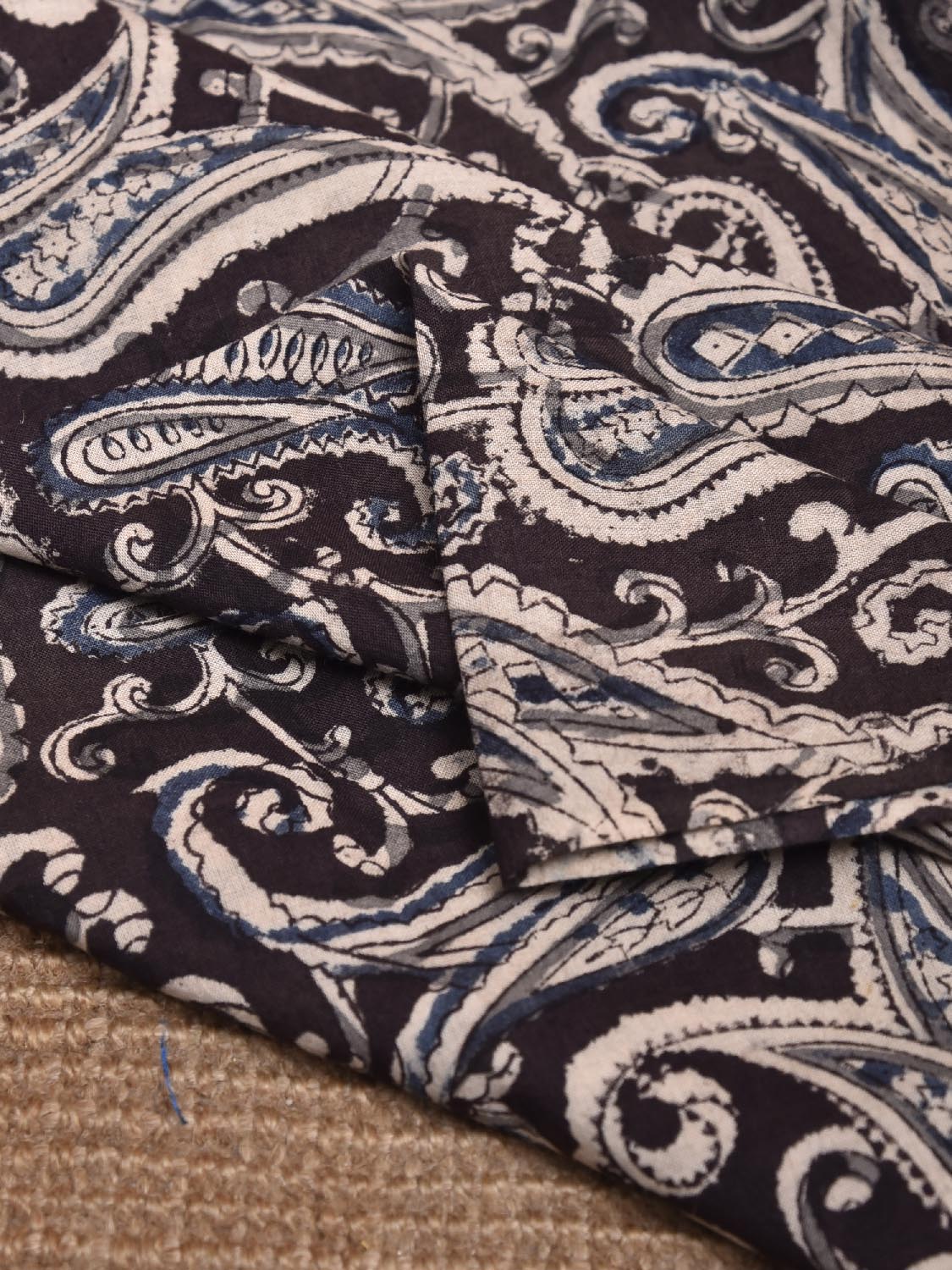 Black and Grey Kalamkari Block Print Cotton Blouse with Pasley Design 1.2mt Length 35 Inches Width BL0053
