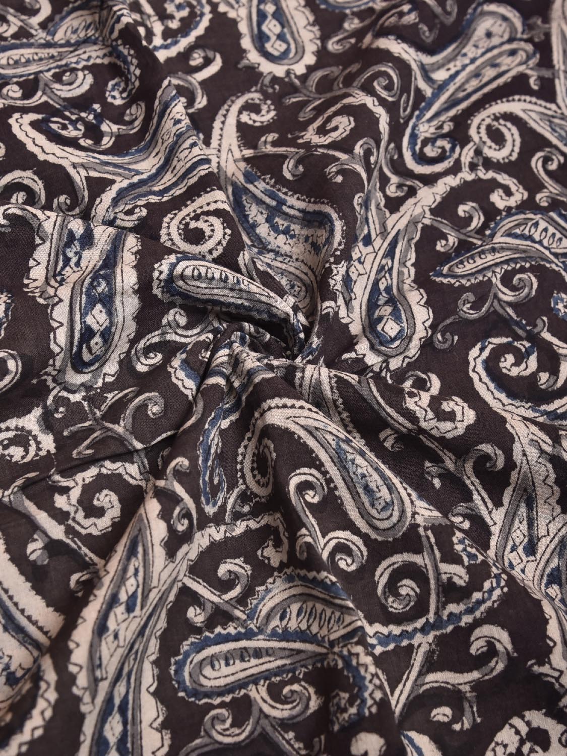 Black and Grey Kalamkari Block Print Cotton Blouse with Pasley Design 1.2mt Length 35 Inches Width BL0053