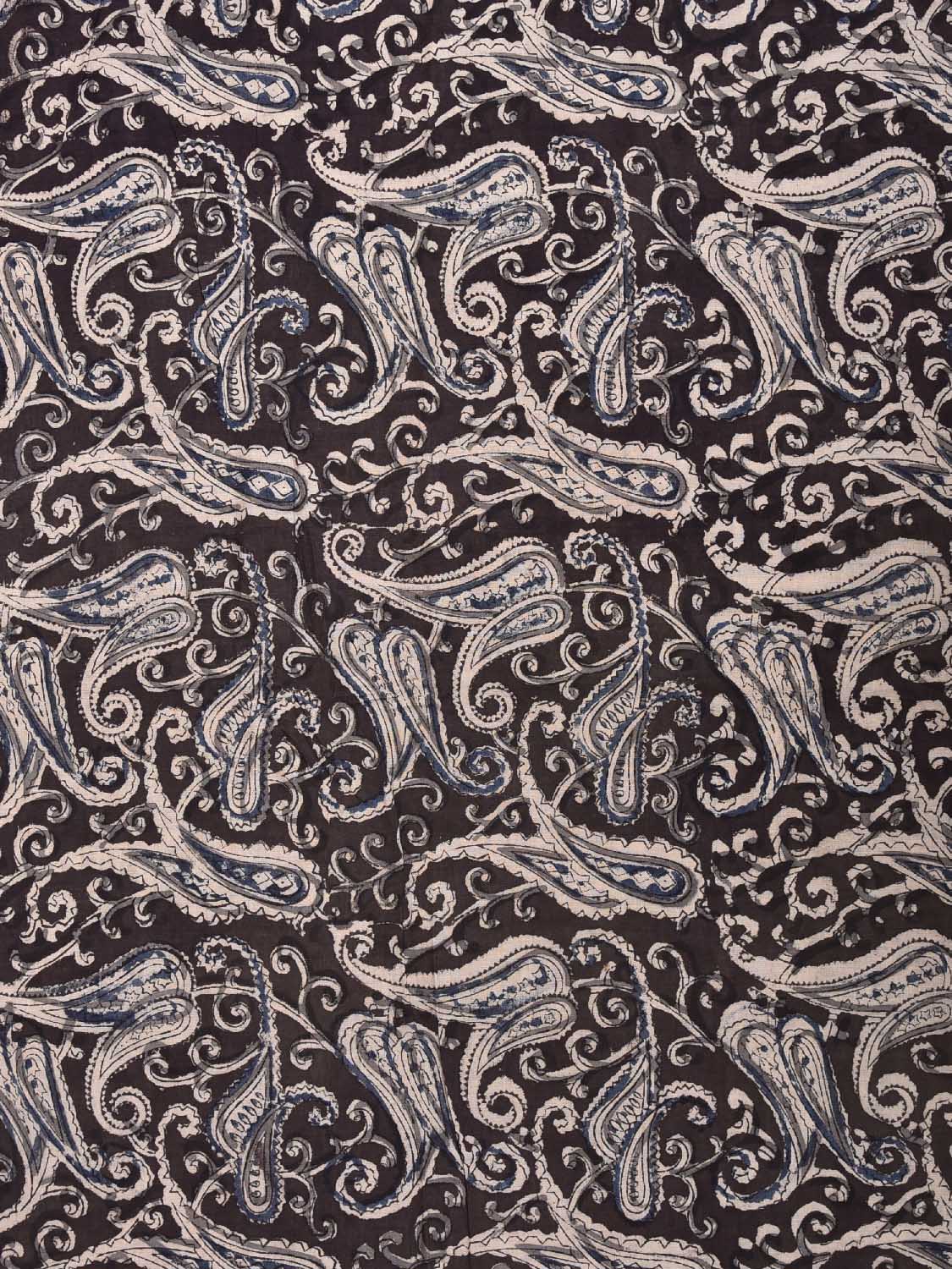 Black and Grey Kalamkari Block Print Cotton Blouse with Pasley Design 1.2mt Length 35 Inches Width BL0053