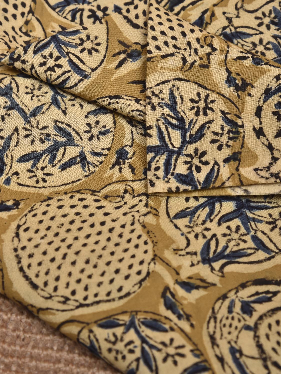 Light Olive and Blue Kalamkari Block Print Cotton Blouse with Floral Buta Design 1.2mt Length 35 Inches Width BL0054