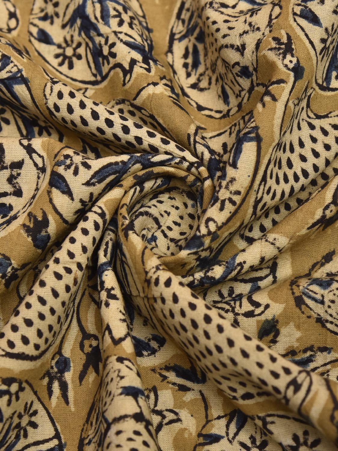 Light Olive and Blue Kalamkari Block Print Cotton Blouse with Floral Buta Design 1.2mt Length 35 Inches Width BL0054