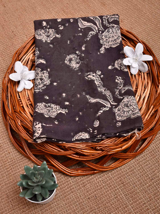 Black and Grey Kalamkari Block Print Cotton Blouse with Multi Buta Design 1.2mt Length 35 Inches Width BL0055