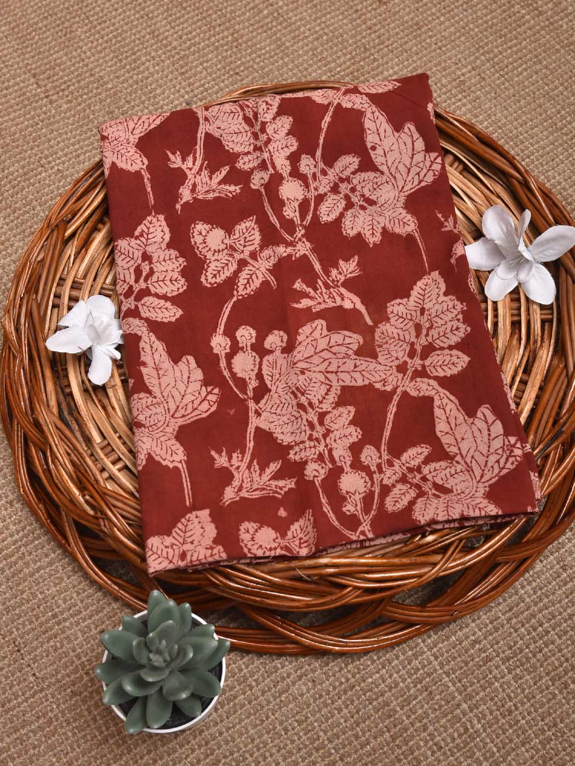 Red Kalamkari Block Print Cotton Blouse with Leaves Design 1.2mt Length 35 Inches Width BL0056