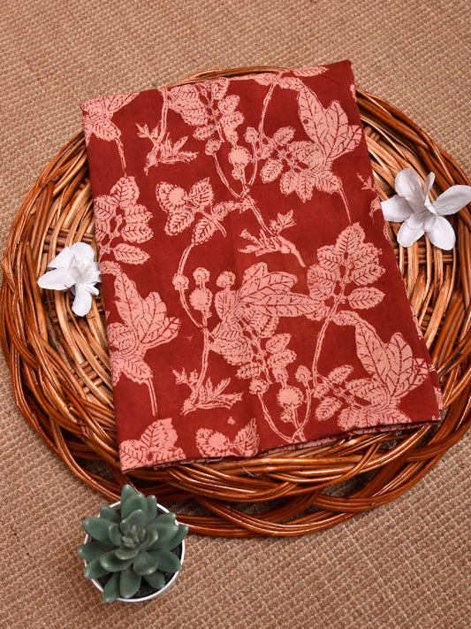 Red Kalamkari Block Print Cotton Blouse with Leaves Design 1.2mt Length 35 Inches Width BL0056