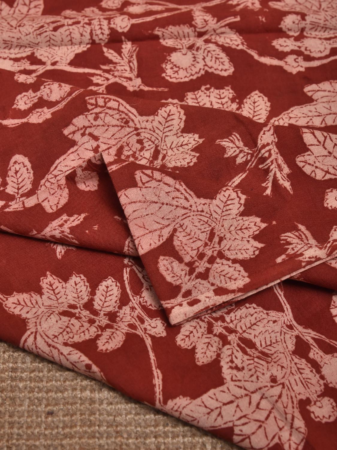 Red Kalamkari Block Print Cotton Blouse with Leaves Design 1.2mt Length 35 Inches Width BL0056