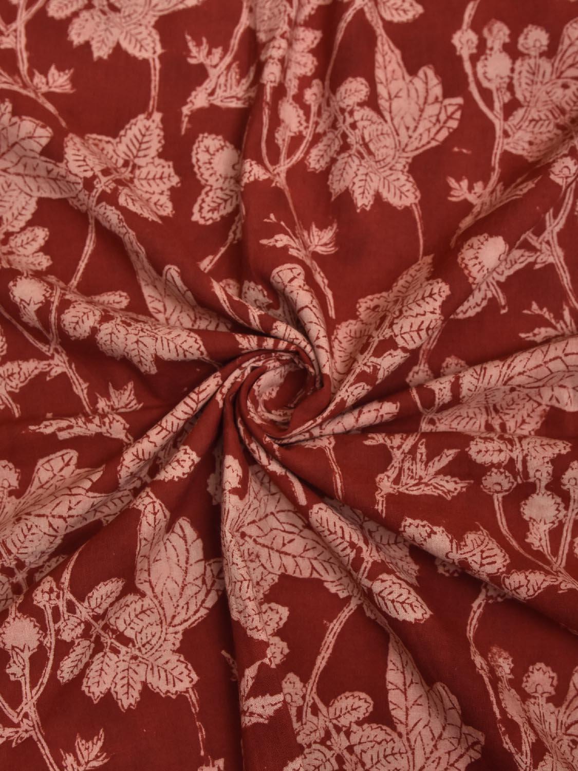 Red Kalamkari Block Print Cotton Blouse with Leaves Design 1.2mt Length 35 Inches Width BL0056