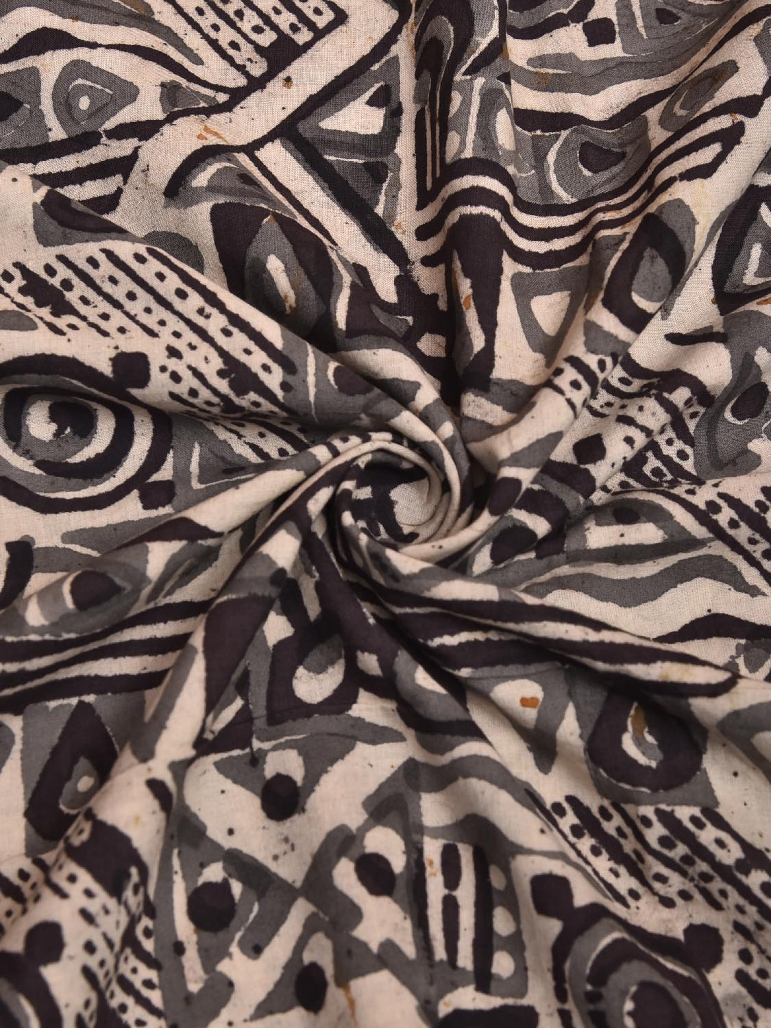 Cream and Grey Kalamkari Block Print Cotton Blouse with Geometric Design 1.2mt Length 35 Inches Width BL0057