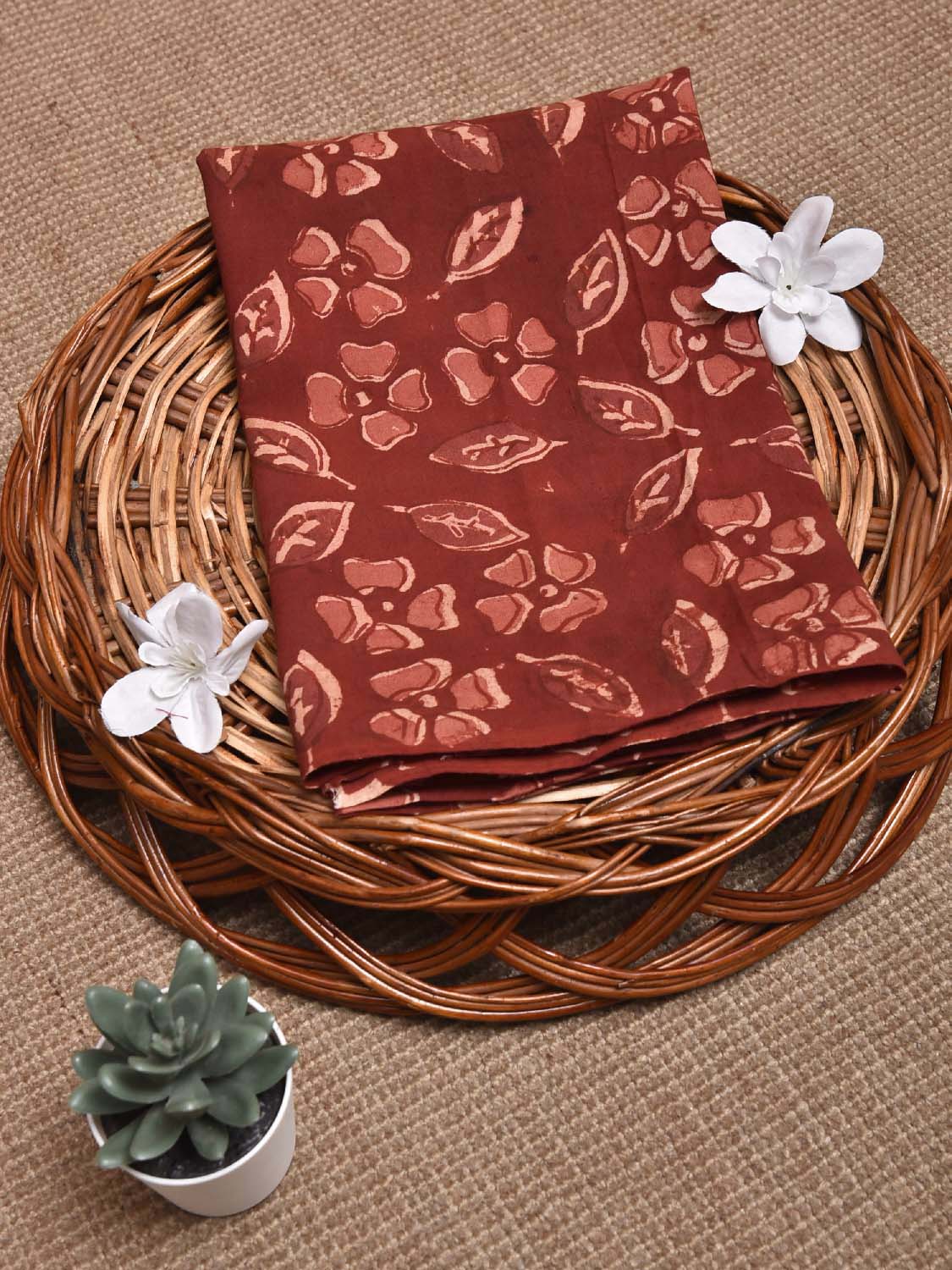 Dark Red and Light Red Kalamkari Block Print Cotton Blouse with Flowers and Leaves Design 1.2mt Length 35 Inches Width BL0058