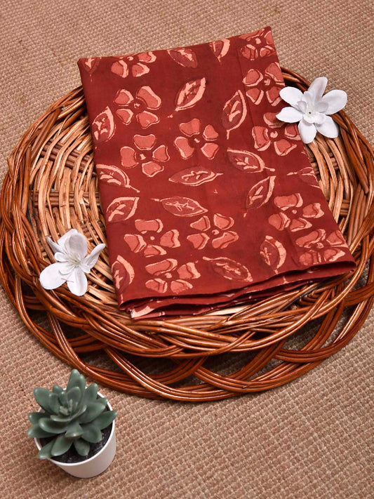 Dark Red and Light Red Kalamkari Block Print Cotton Blouse with Flowers and Leaves Design 1.2mt Length 35 Inches Width BL0058