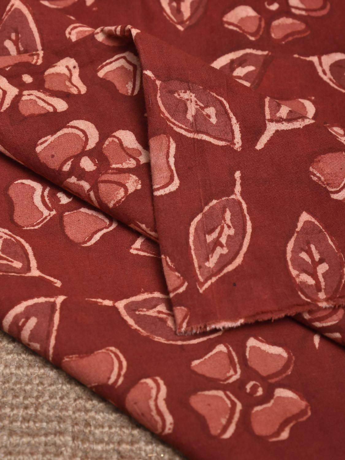 Dark Red and Light Red Kalamkari Block Print Cotton Blouse with Flowers and Leaves Design 1.2mt Length 35 Inches Width BL0058