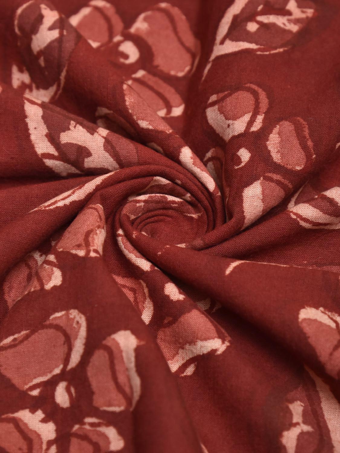 Dark Red and Light Red Kalamkari Block Print Cotton Blouse with Flowers and Leaves Design 1.2mt Length 35 Inches Width BL0058