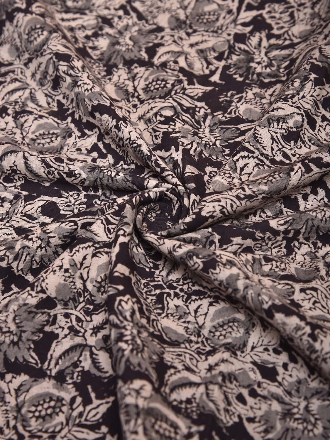 Black and Cream Kalamkari Block Print Cotton Blouse with Floral Design 1.2mt Length 35 Inches Width BL0062
