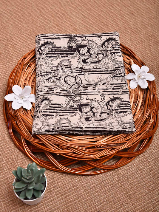 Black and Cream Kalamkari Block Print Cotton Blouse with Pasley Design 1.2mt Length 35 Inches Width BL0063