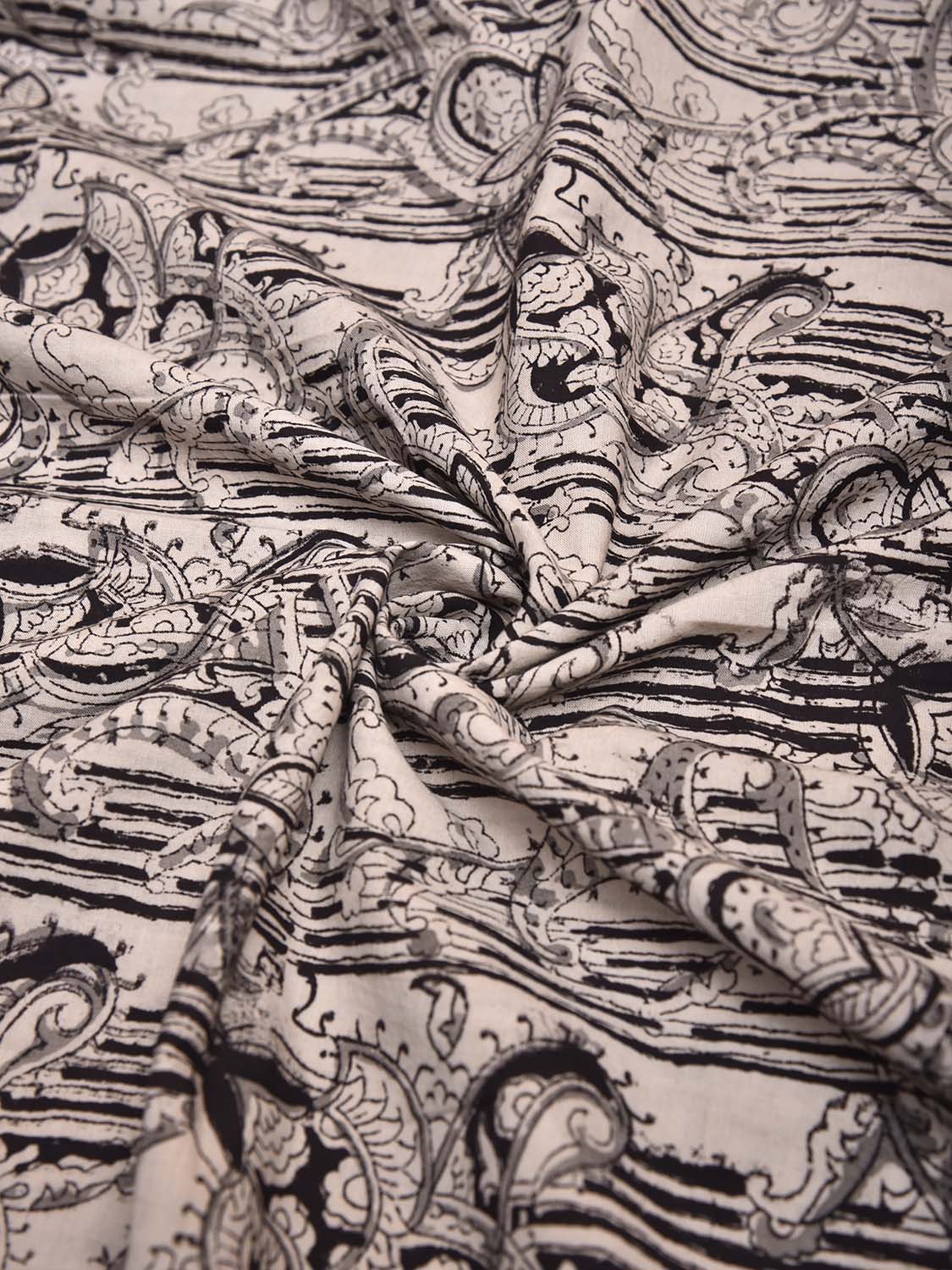 Black and Cream Kalamkari Block Print Cotton Blouse with Pasley Design 1.2mt Length 35 Inches Width BL0063