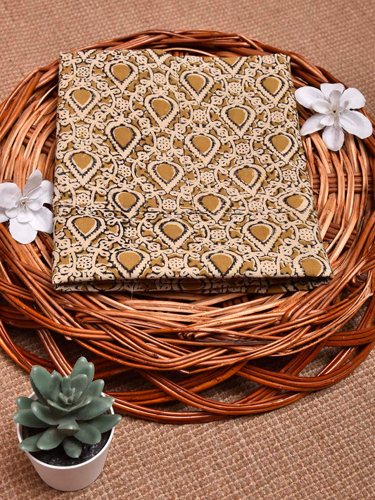 Mustard and Cream Kalamkari Block Print Cotton Blouse with Diya and Grill Design 1.2mt Length 35 Inches Width BL0065