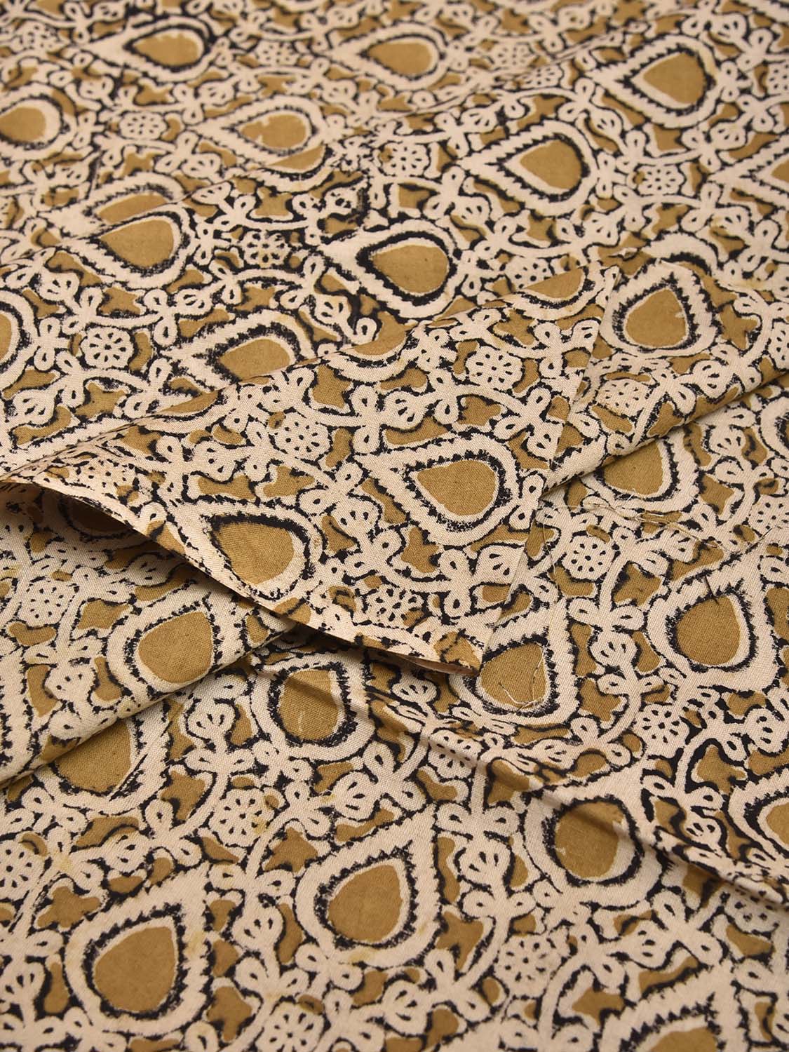 Mustard and Cream Kalamkari Block Print Cotton Blouse with Diya and Grill Design 1.2mt Length 35 Inches Width BL0065