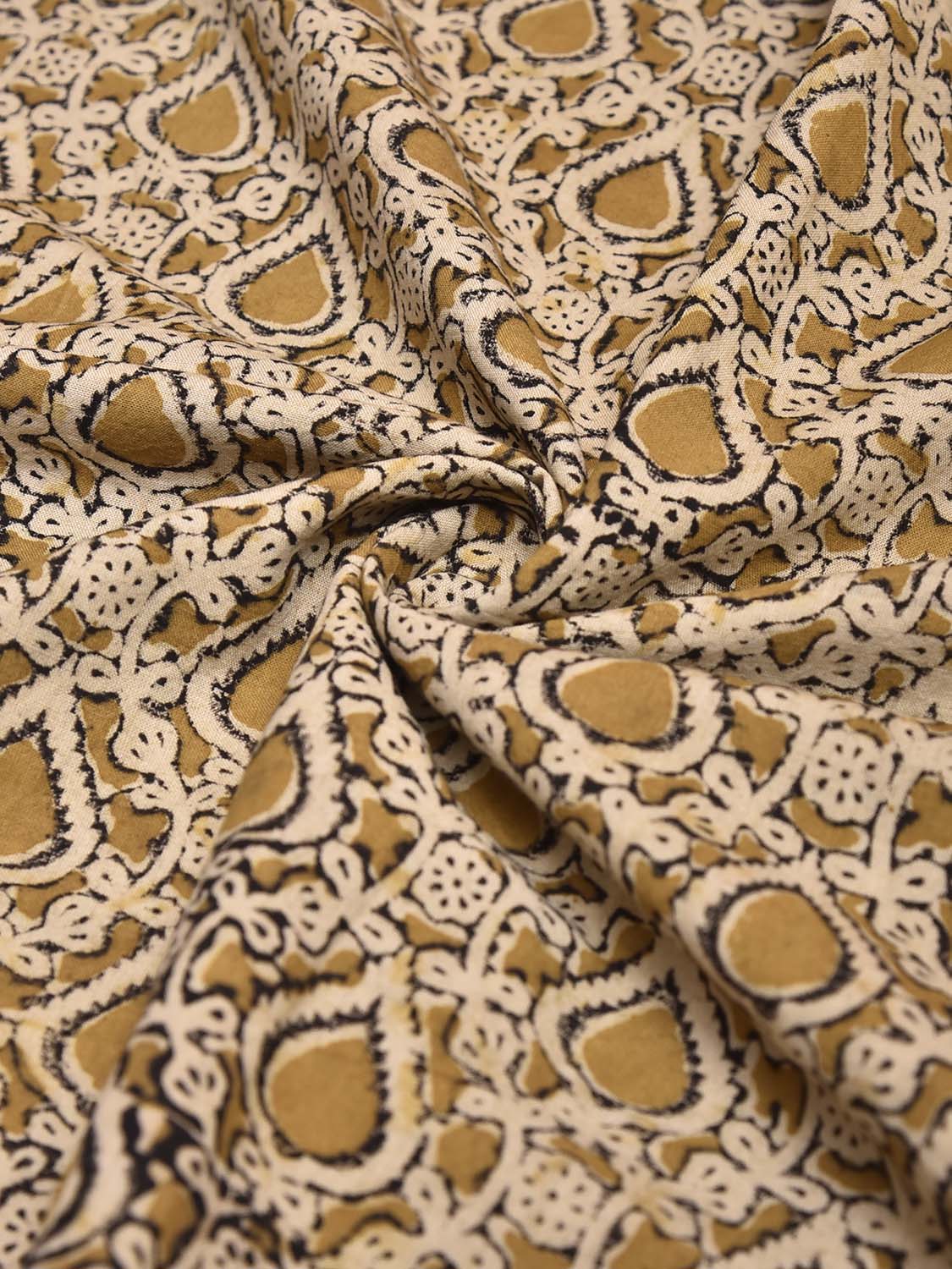Mustard and Cream Kalamkari Block Print Cotton Blouse with Diya and Grill Design 1.2mt Length 35 Inches Width BL0065