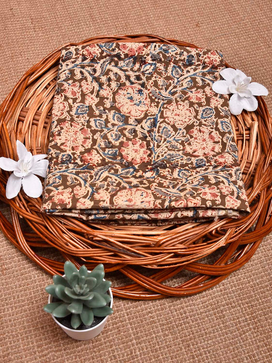 Olive and Red Kalamkari Block Print Cotton Blouse with Floral Design 1.2mt Length 35 Inches Width BL0066