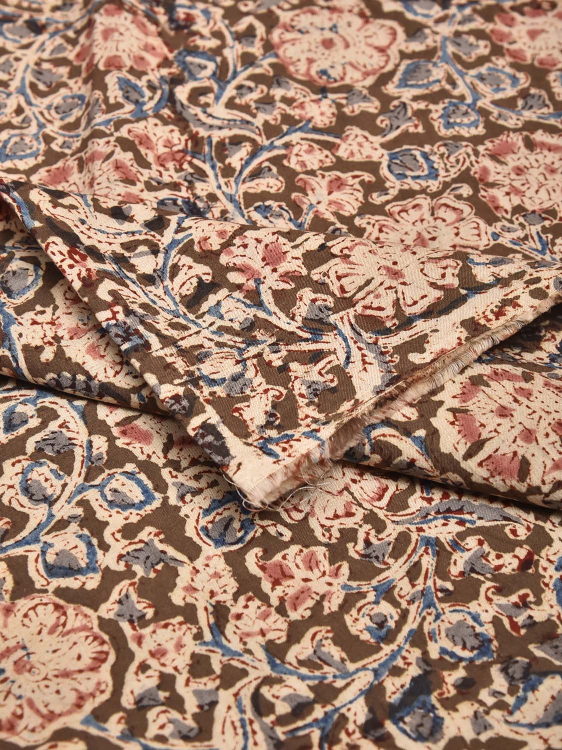 Olive and Red Kalamkari Block Print Cotton Blouse with Floral Design 1.2mt Length 35 Inches Width BL0066