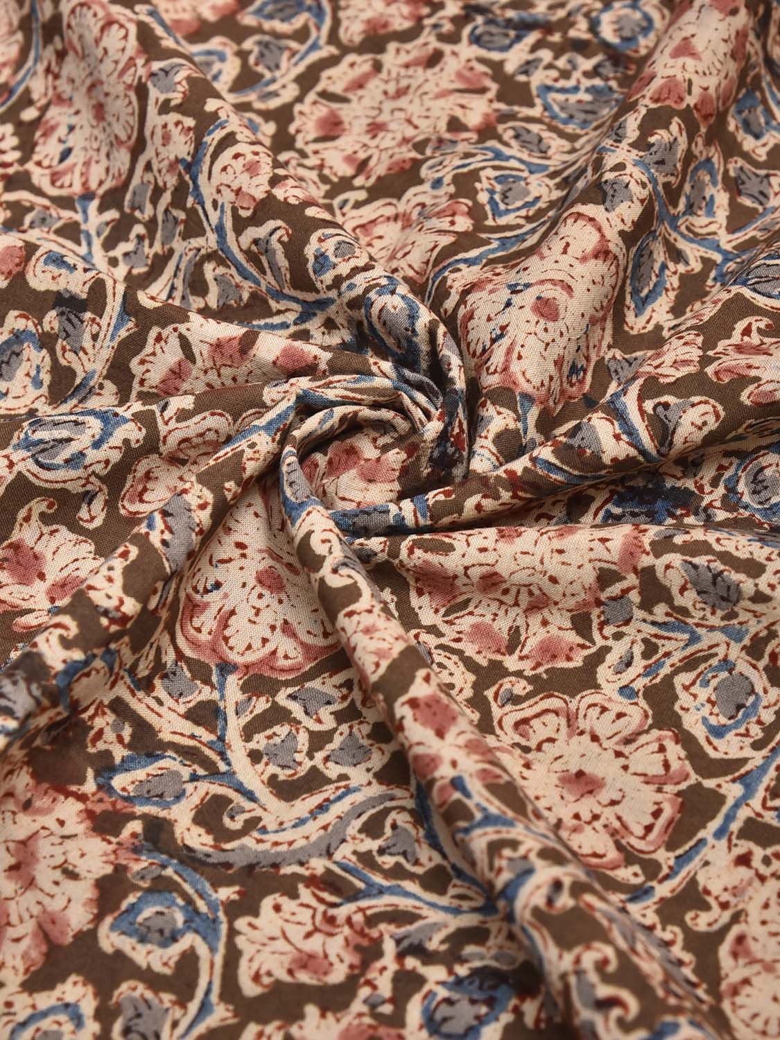 Olive and Red Kalamkari Block Print Cotton Blouse with Floral Design 1.2mt Length 35 Inches Width BL0066