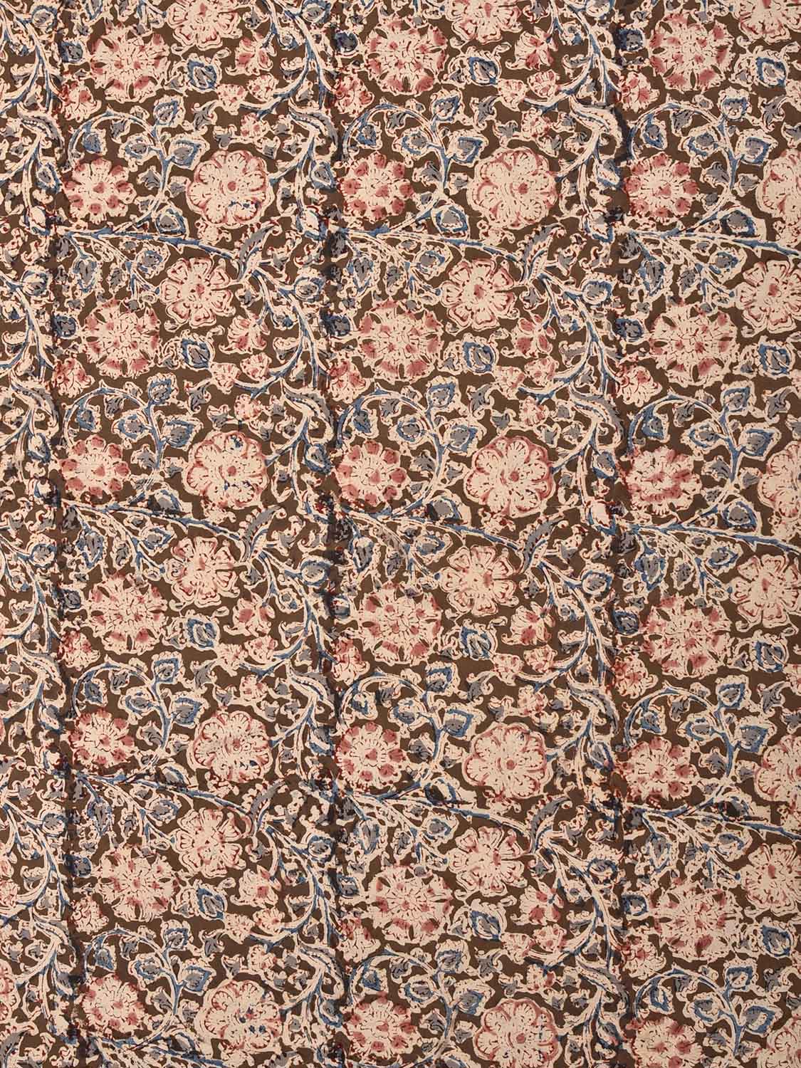 Olive and Red Kalamkari Block Print Cotton Blouse with Floral Design 1.2mt Length 35 Inches Width BL0066