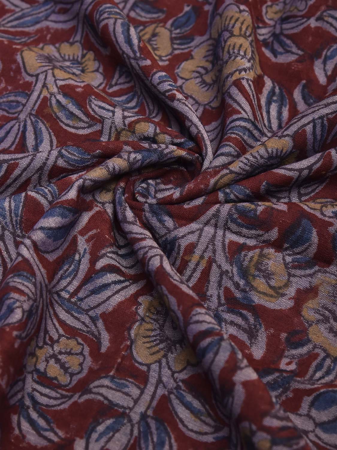 Maroon and Blue Kalamkari Block Print Cotton Blouse with Floral Design 1.2mt Length 35 Inches Width BL0068