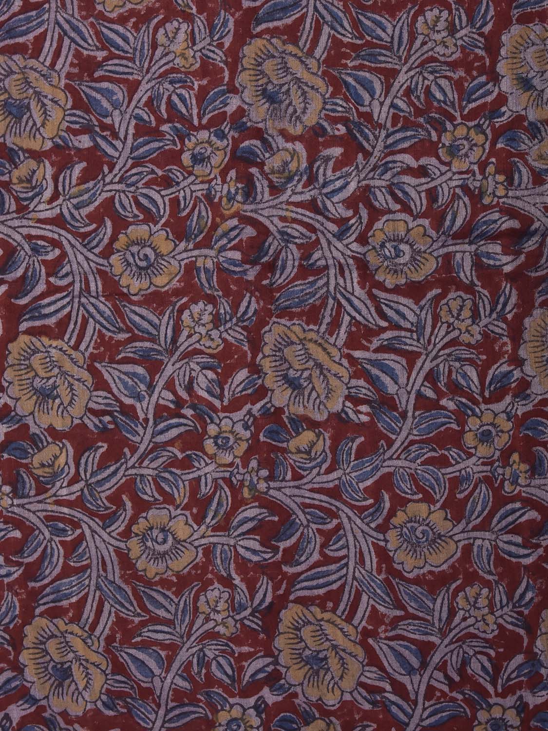 Maroon and Blue Kalamkari Block Print Cotton Blouse with Floral Design 1.2mt Length 35 Inches Width BL0068