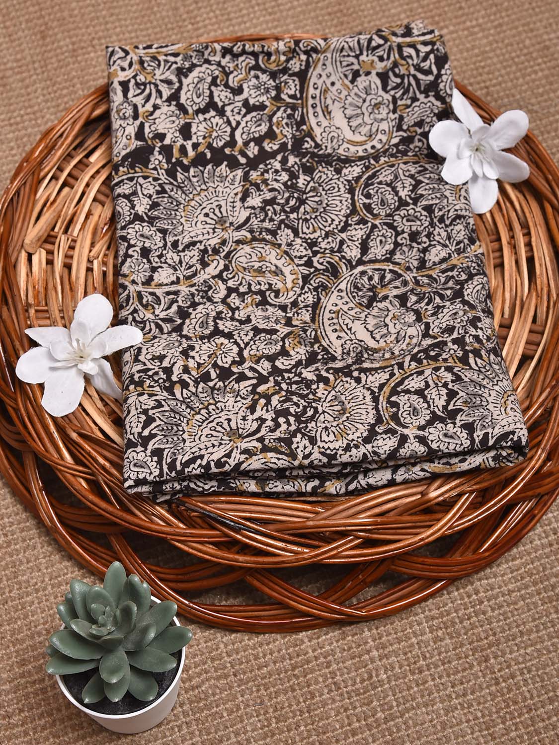 Black and Cream Kalamkari Block Print Cotton Blouse with Pasley Design 1.2mt Length 35 Inches Width BL0072