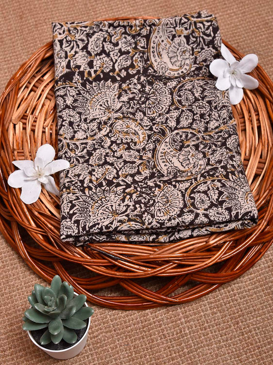 Black and Cream Kalamkari Block Print Cotton Blouse with Pasley Design 1.2mt Length 35 Inches Width BL0072
