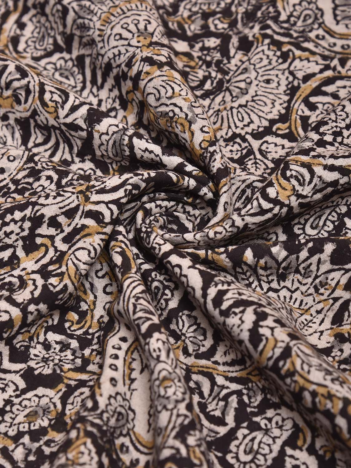Black and Cream Kalamkari Block Print Cotton Blouse with Pasley Design 1.2mt Length 35 Inches Width BL0072