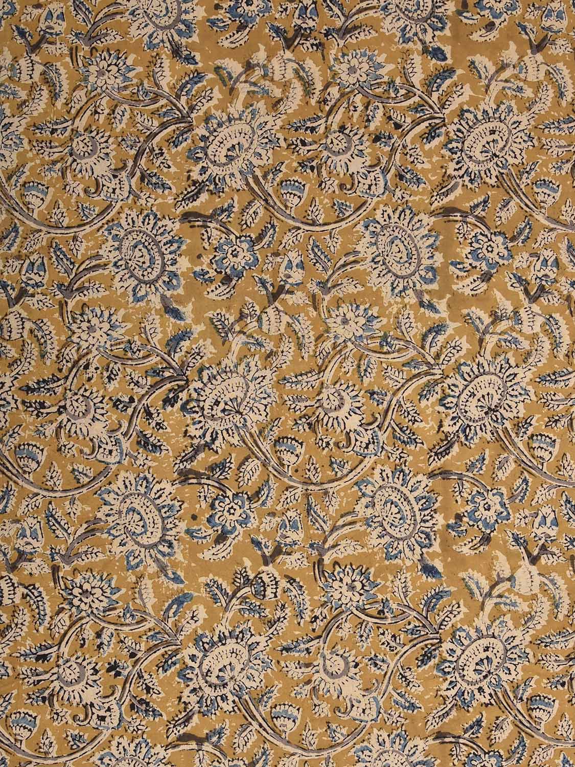 Mustard Kalamkari Block Print Cotton Blouse with Floral Design 1.2mt Length 35 Inches Width BL0077