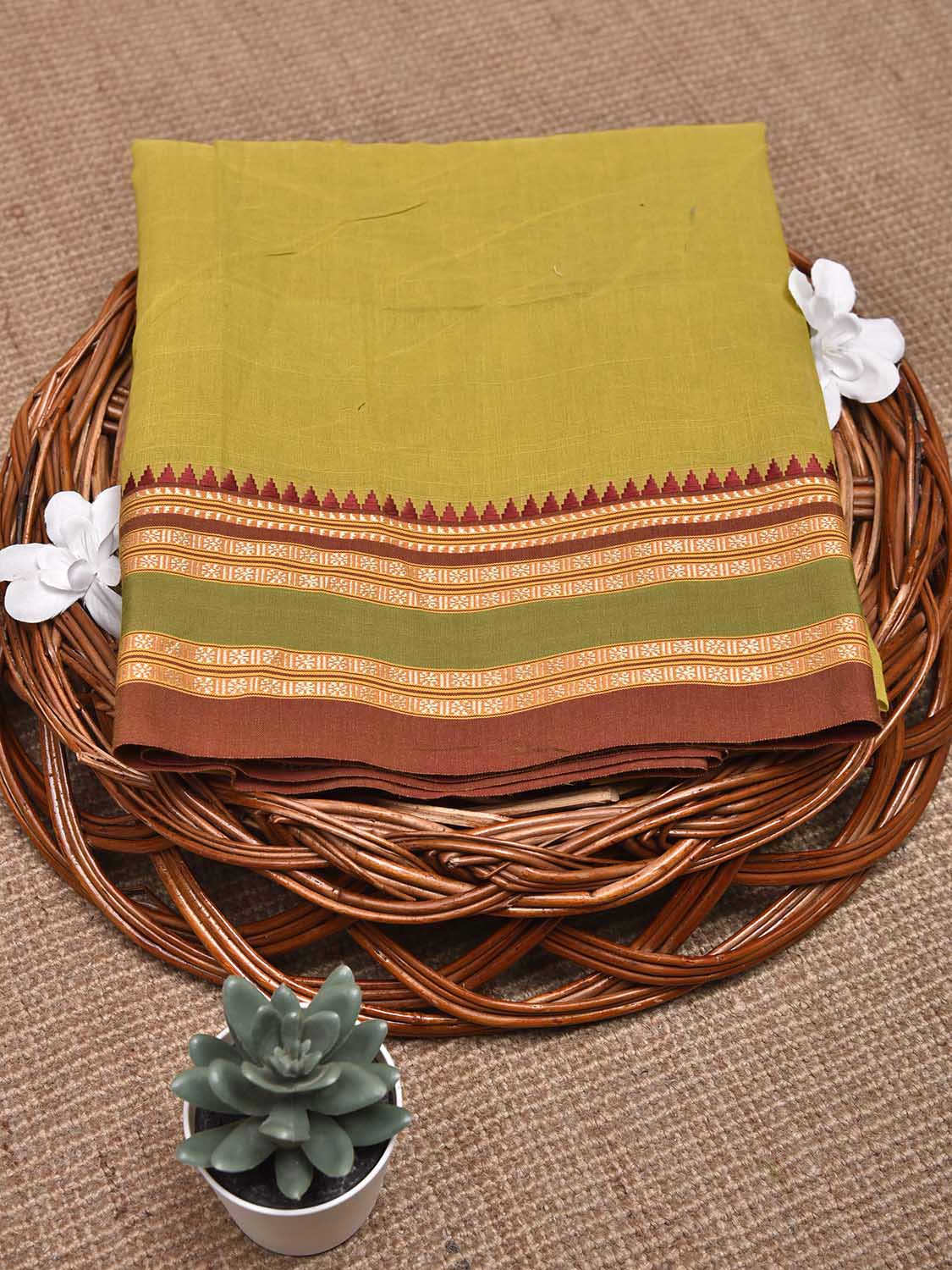 Light Green and Rust Bamboo Cotton Blouse with Plain Design Length 80cm Width 44 Inches BL0080