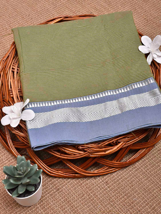 Olive and Mauve Bamboo Cotton Blouse with Strips Design Length 80cm Width 44 Inches BL0081