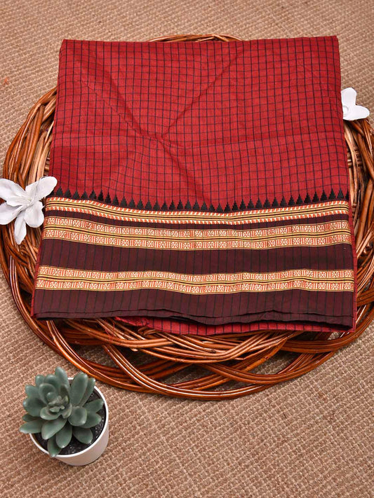 Dark Red and Maroon Bamboo Cotton Blouse with Checks Design Length 80cm Width 44 Inches BL0082