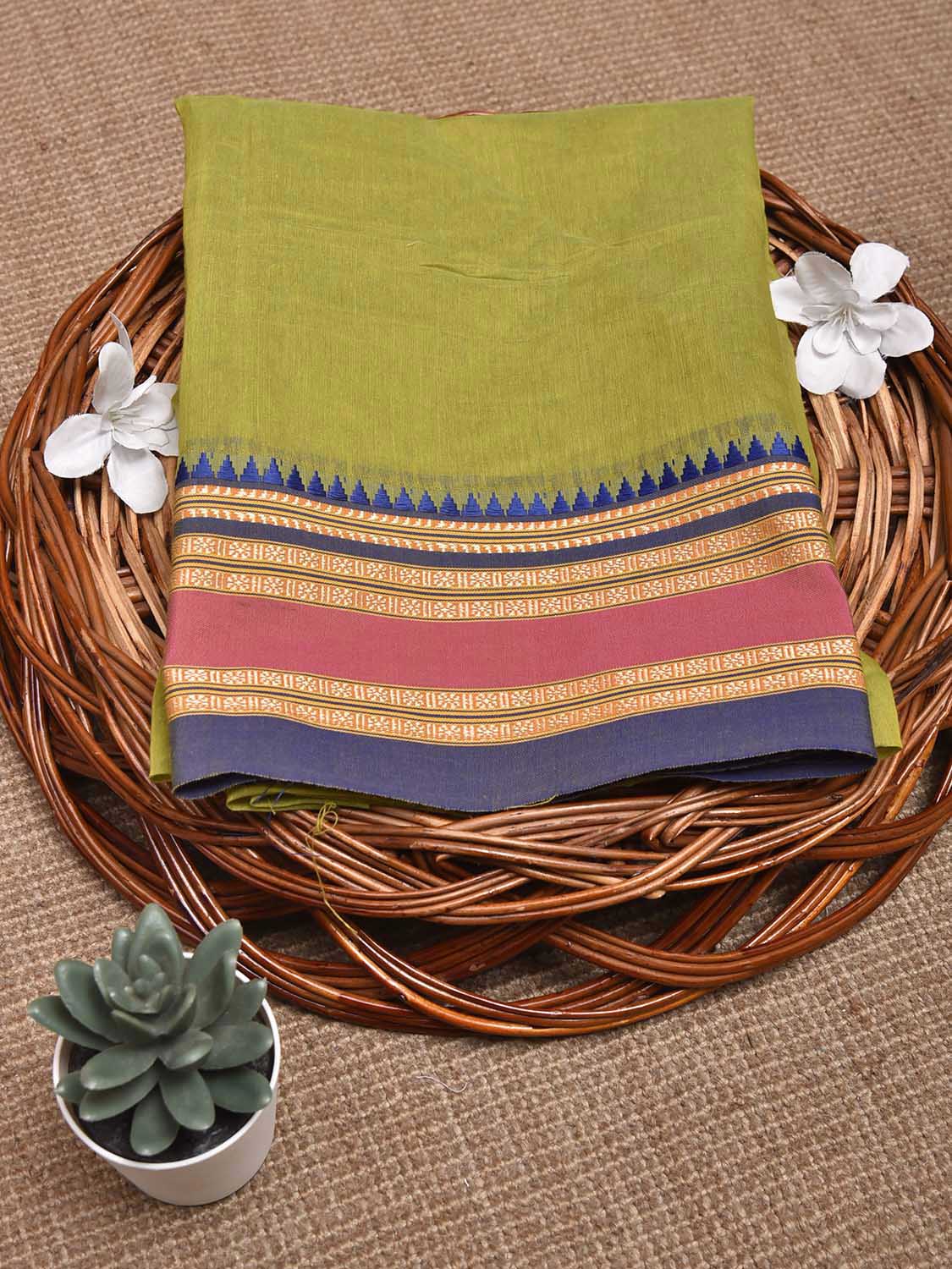 Light Green and Blue Bamboo Cotton Blouse with Checks Design Length 80cm Width 44 Inches BL0085