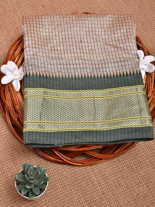 Cream and Green Bamboo Cotton Blouse with Checks Design Length 80cm Width 44 Inches BL0089