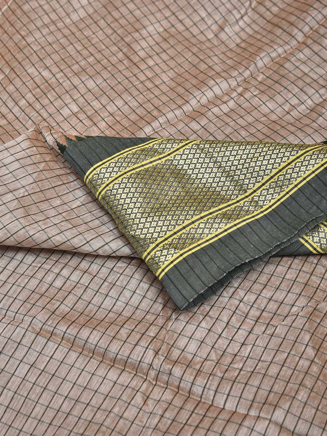 Cream and Green Bamboo Cotton Blouse with Checks Design Length 80cm Width 44 Inches BL0089