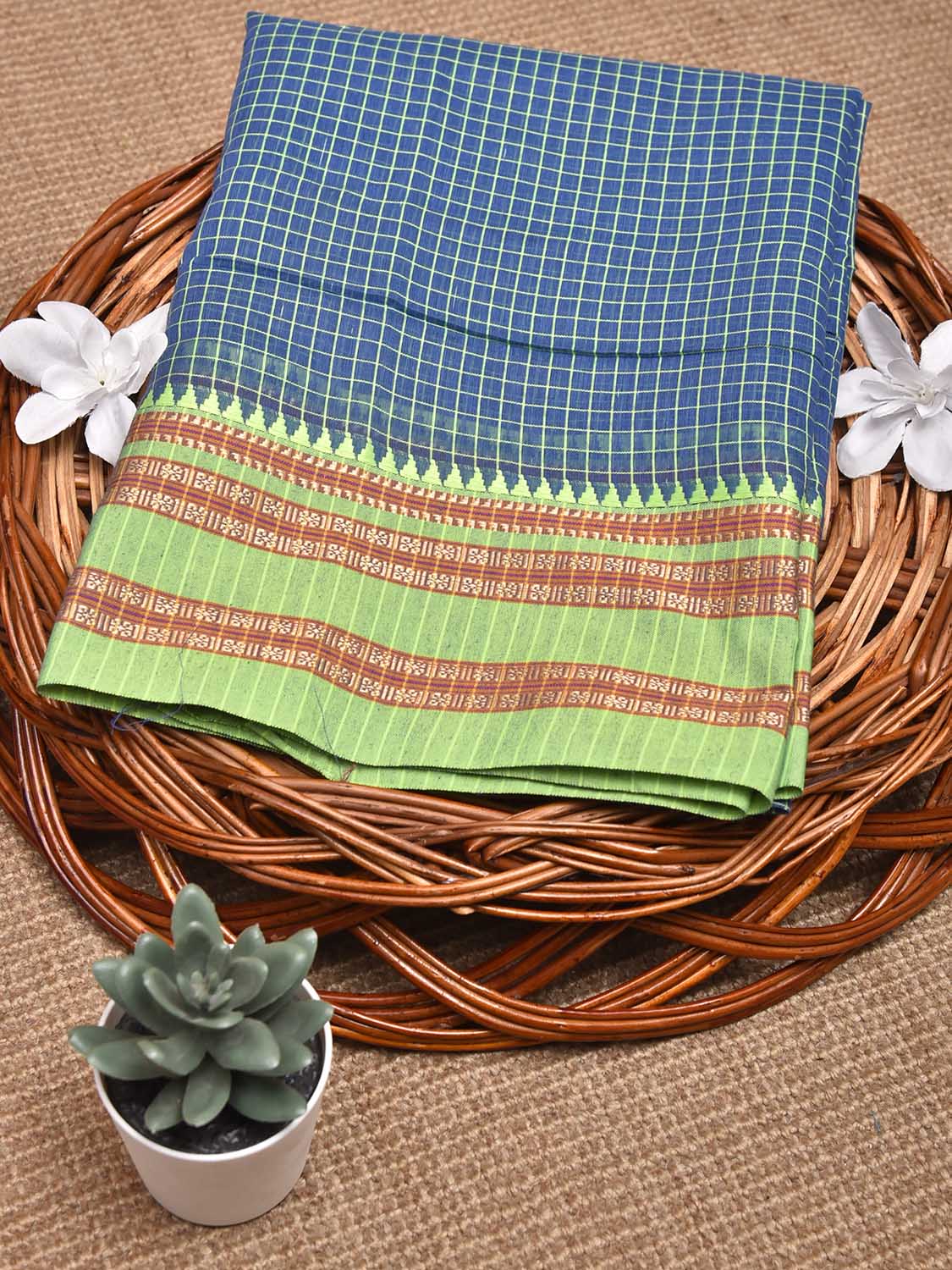 Blue and Light Green Bamboo Cotton Blouse with Checks Design Length 80cm Width 44 Inches BL0090