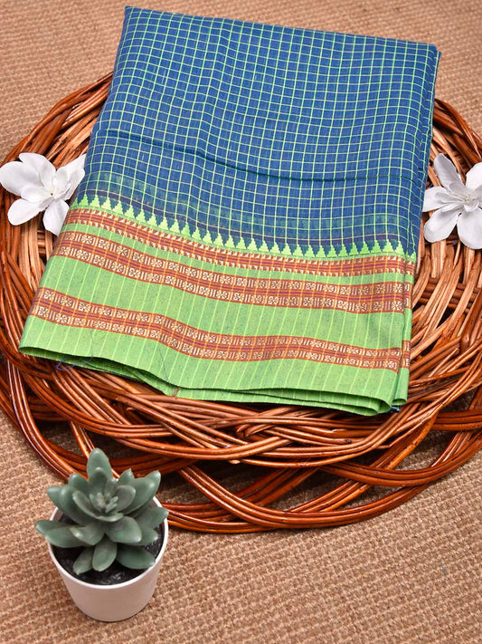Blue and Light Green Bamboo Cotton Blouse with Checks Design Length 80cm Width 44 Inches BL0090