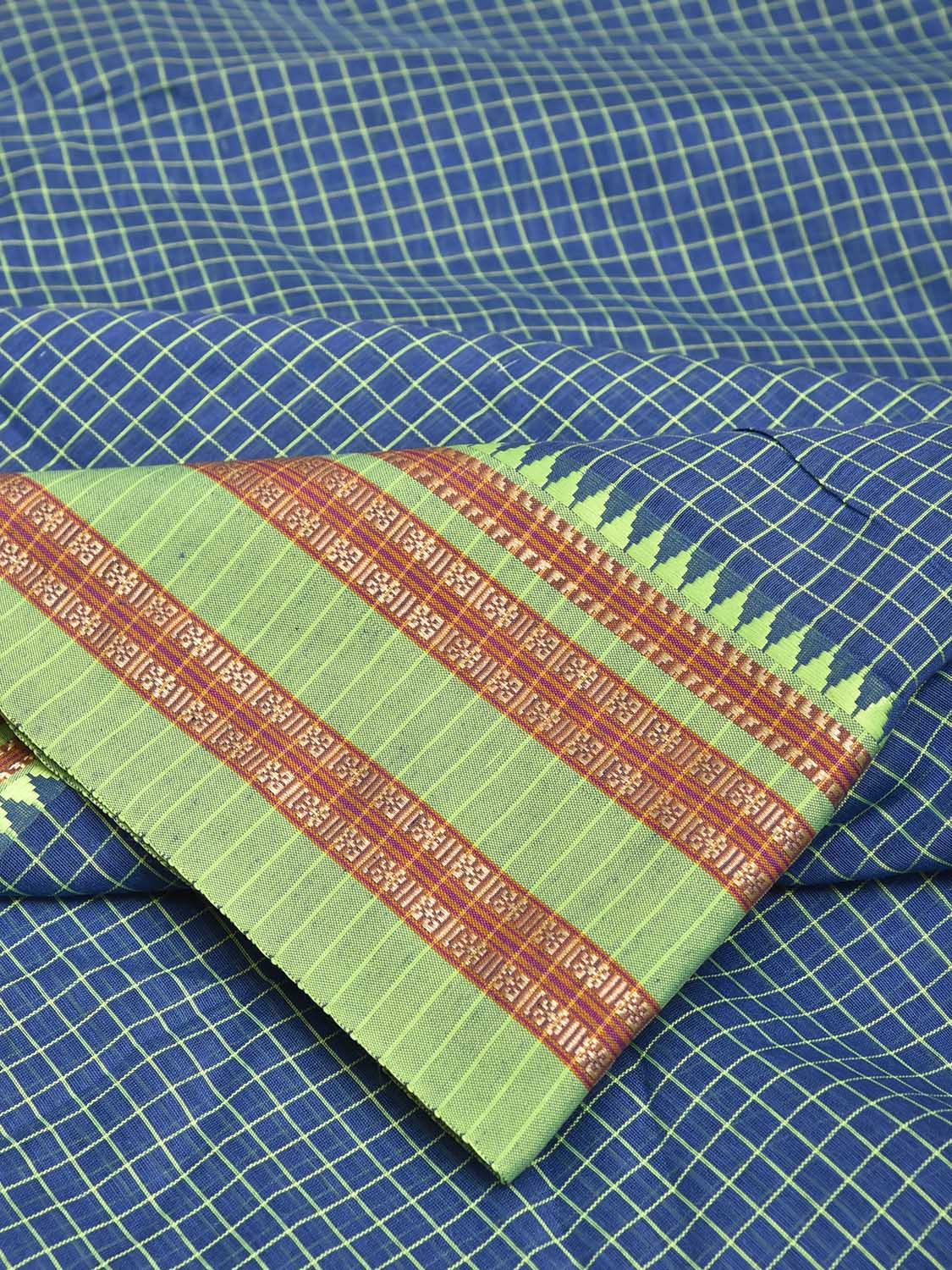Blue and Light Green Bamboo Cotton Blouse with Checks Design Length 80cm Width 44 Inches BL0090
