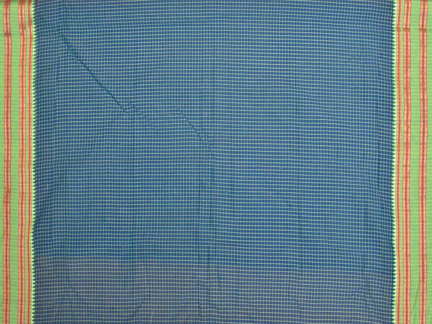 Blue and Light Green Bamboo Cotton Blouse with Checks Design Length 80cm Width 44 Inches BL0090