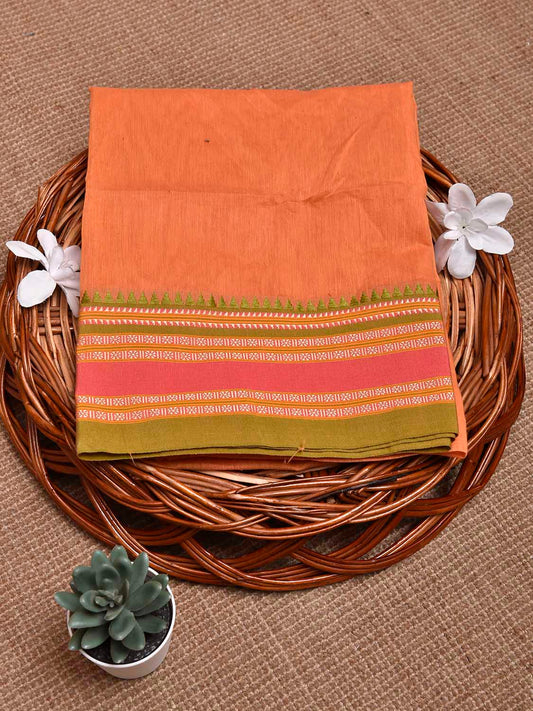 Light Orange and Green Bamboo Cotton Blouse with Plain Design Length 80cm Width 44 Inches BL0093