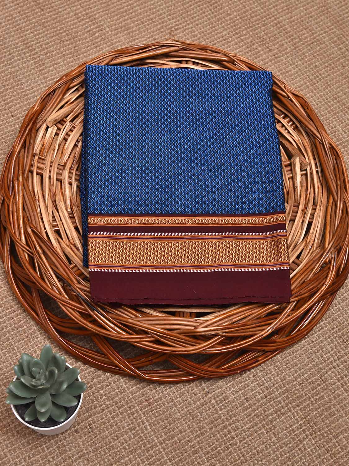 Blue and Maroon Jacquard Viscose Blouse with Border Design Length 1mt Width 31 Inches BL0113