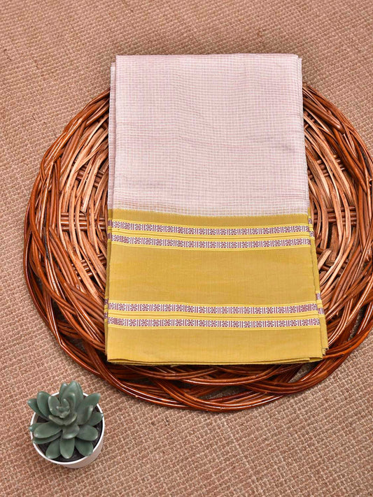 Cream and Olive Bamboo Cotton Blouse with Small Checks Design Length 1mt Width 44 Inches BL0117