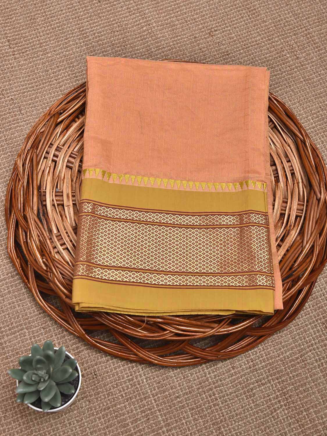 Peach and Olive Bamboo Cotton Blouse with Checks Design Length 68cm Width 44 Inches BL0118